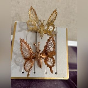 Gold and copper/rose gold  colored movable butterfly hair clips - 1.5”